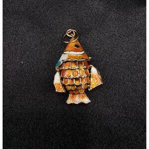 Vintage Chinese Movable Enamel Fish Pendant  Articulated Gold-Tone Hand-Painted